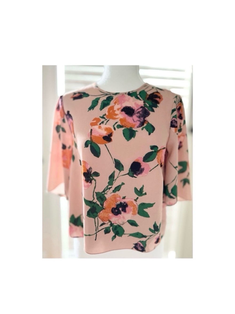 Aritzia Pink Floral Short-Sleeve Blouse